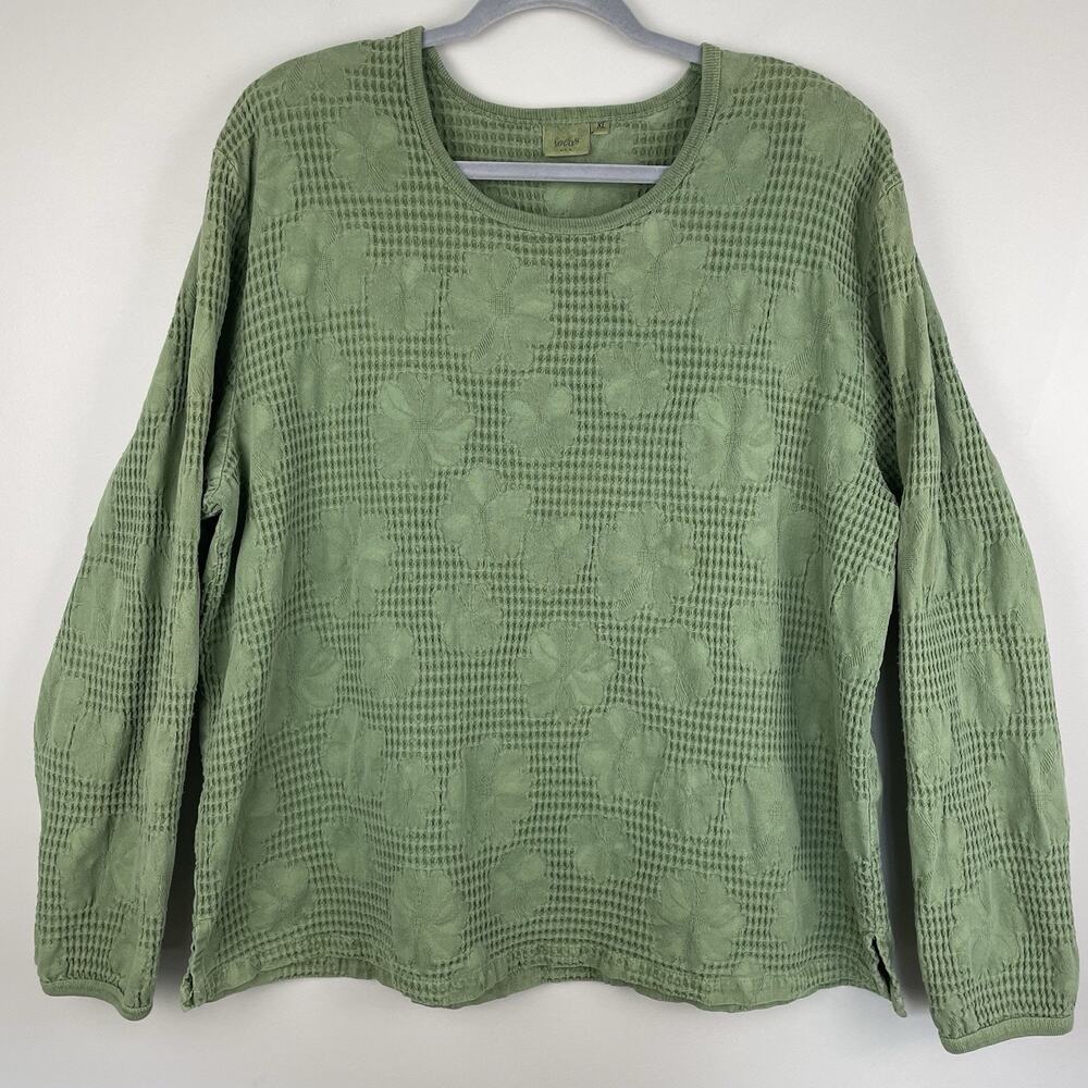 Vintage Focus Casual Life Waffle Knit Top Women’s XL Green Boho Artsy Lagenlook